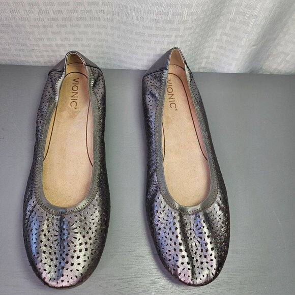 Vionic Womens Black Metallic Perforated Ballet Flats Size 12M - Picture 4 of 11